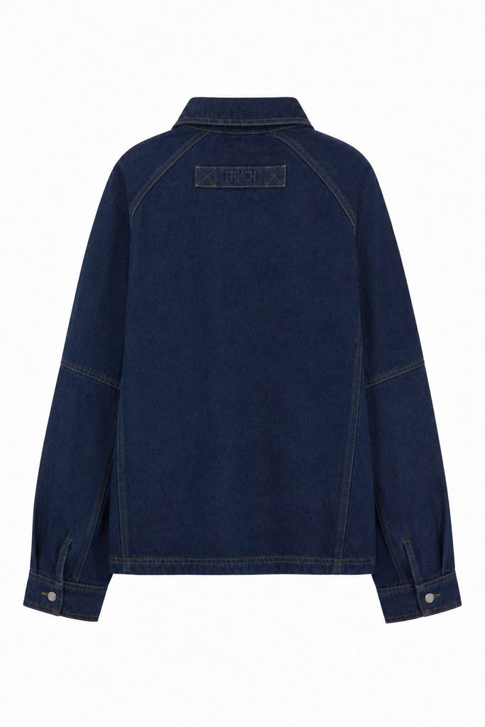 uniquely shaped roomy top in deep blue denim