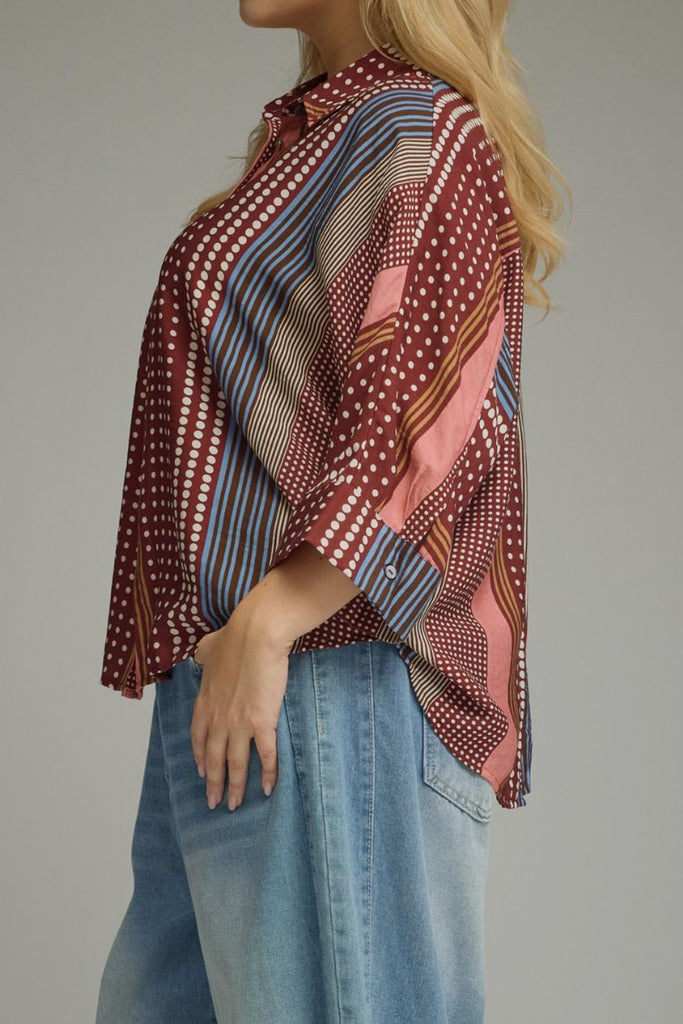 lightweight button down top in a lovely printed pattern
