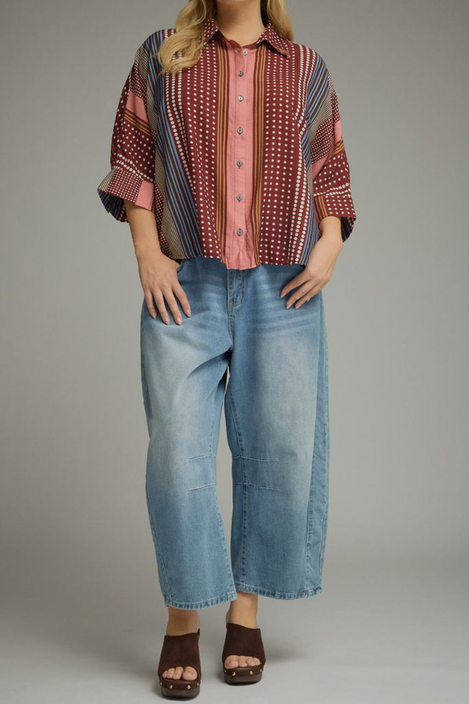 lightweight button down top in a lovely printed pattern