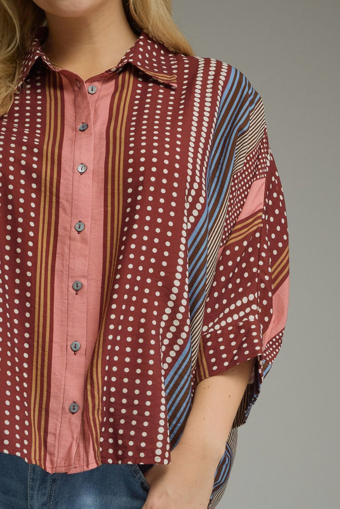 lightweight button down top in a lovely printed pattern
