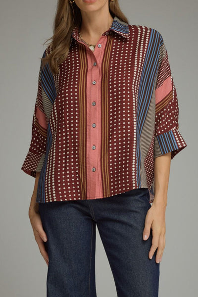 lightweight button down top in a lovely printed pattern
