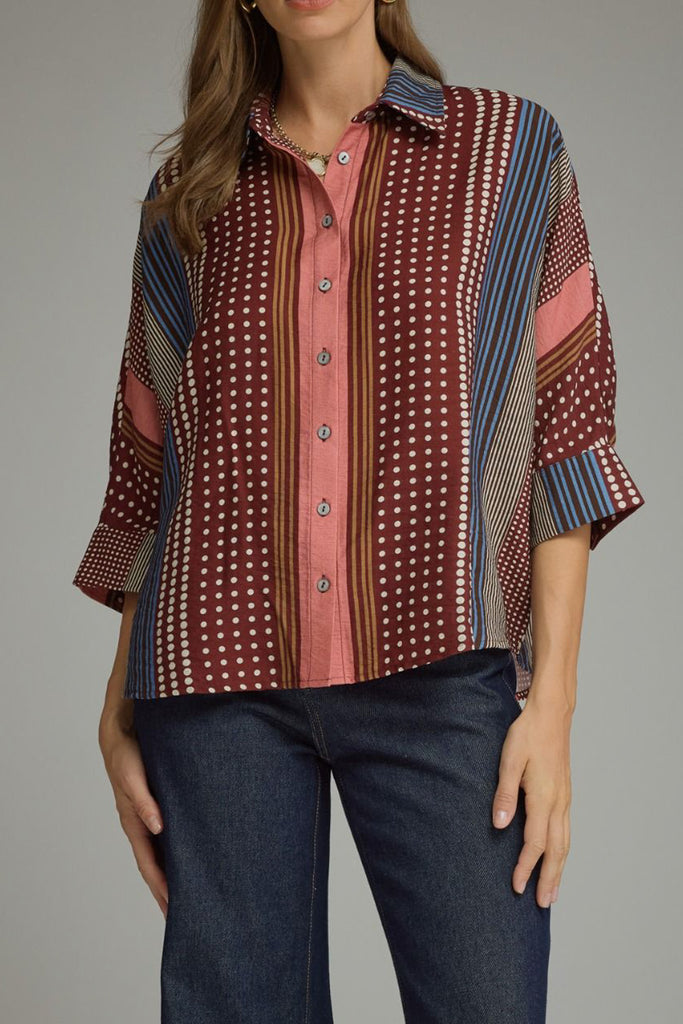 lightweight button down top in a lovely printed pattern