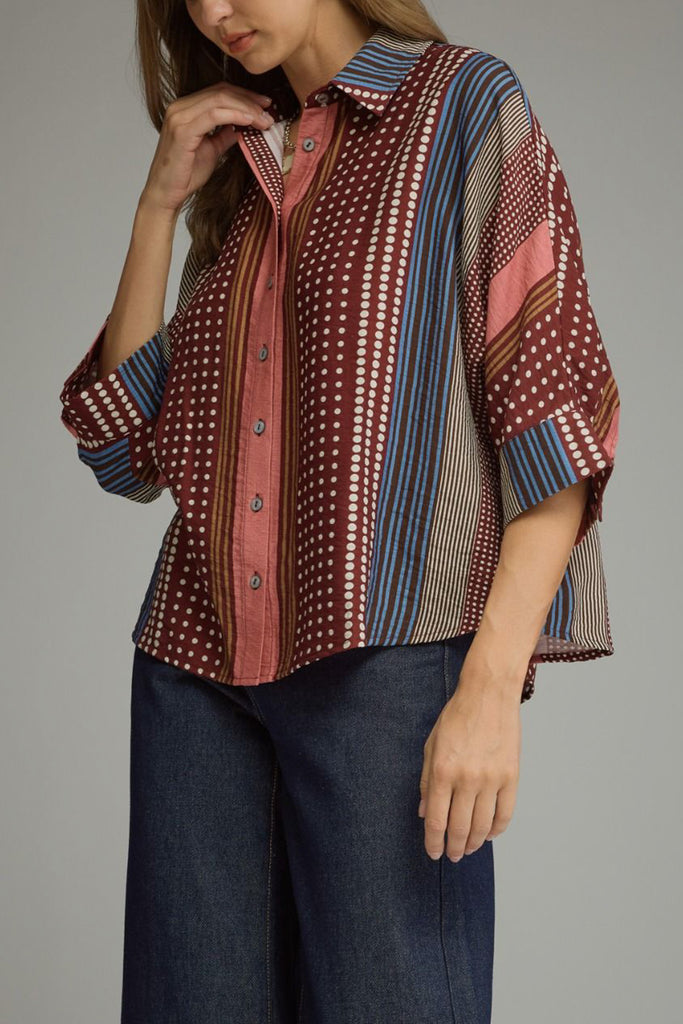 lightweight button down top in a lovely printed pattern