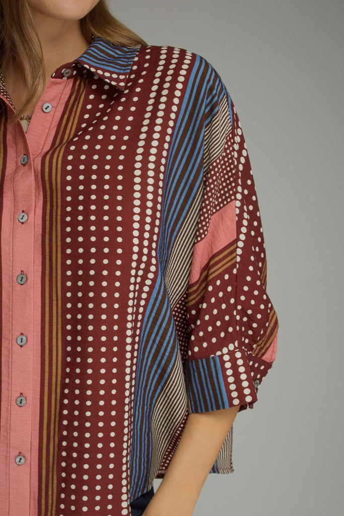 lightweight button down top in a lovely printed pattern