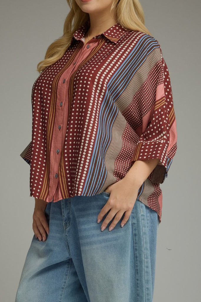 lightweight button down top in a lovely printed pattern
