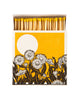 square matchbox of safety matches, sunflower fields
