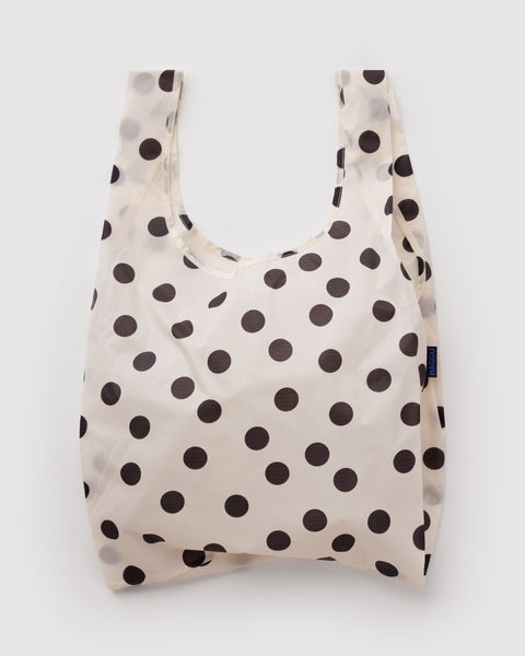 baggu reusable bag, cream and black polka dot