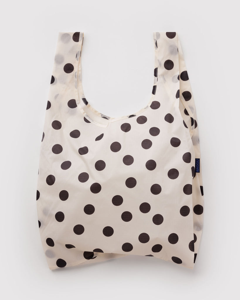 baggu reusable bag, cream and black polka dot