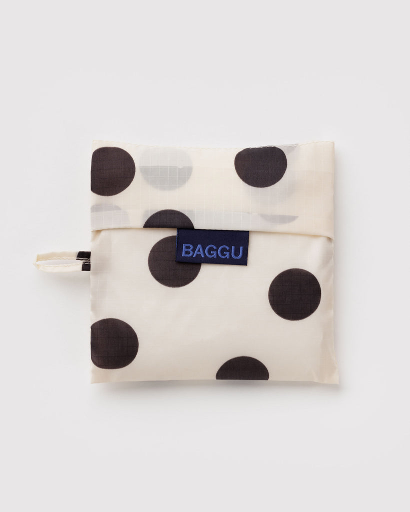 baggu reusable bag, cream and black polka dot