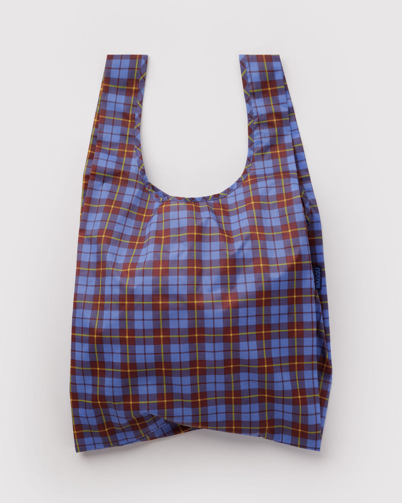 baggu reusable bag, blue tartan 