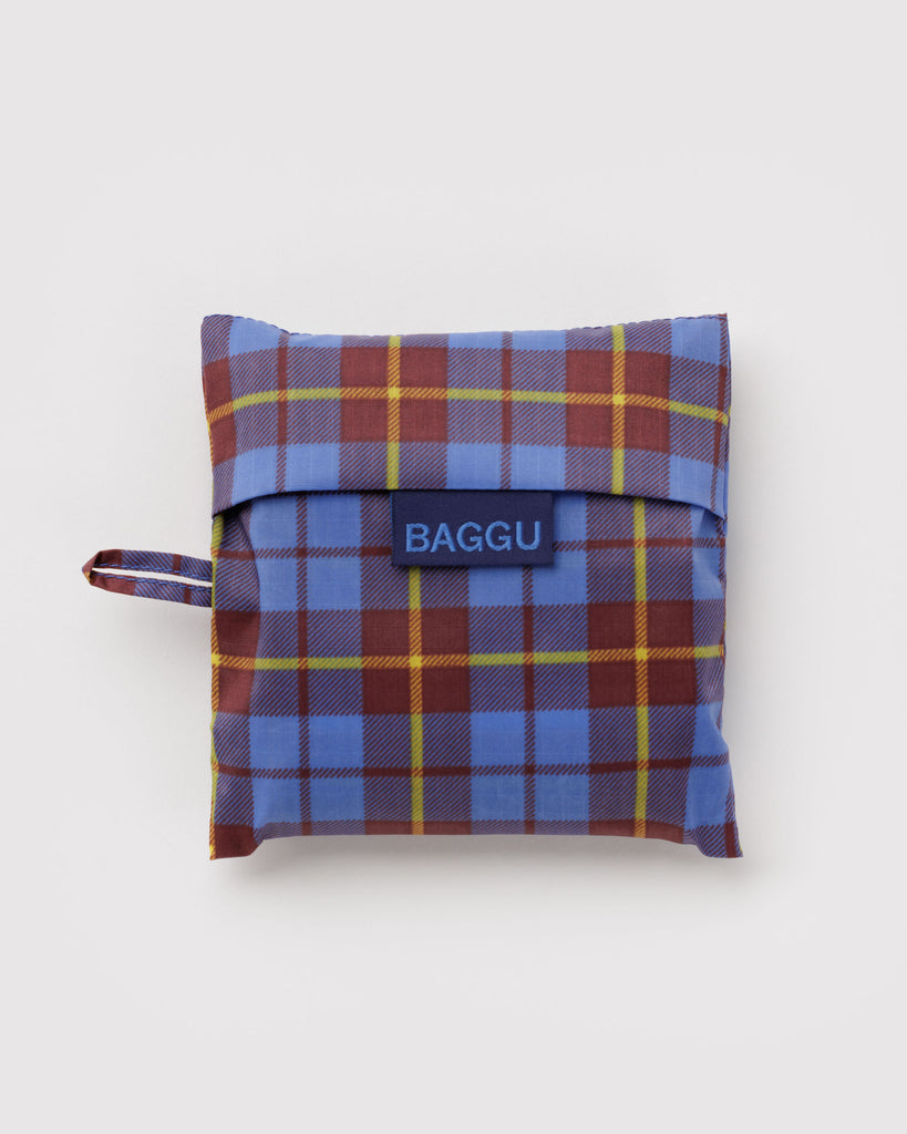 baggu reusable bag, blue tartan 