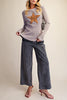 ribbed long sleeve top in muted brown and pale purple stripes with a star patch detail in tan