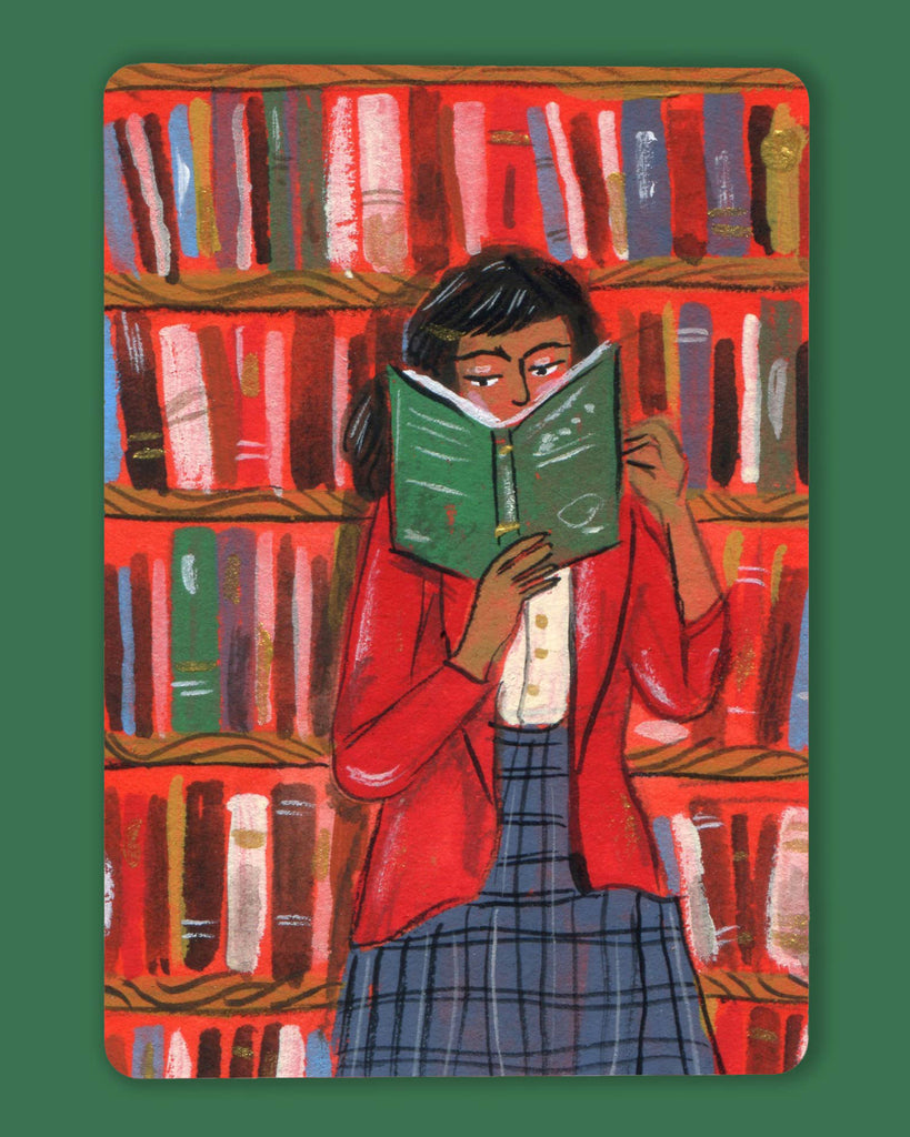 colorful sticker featuring a woman reading