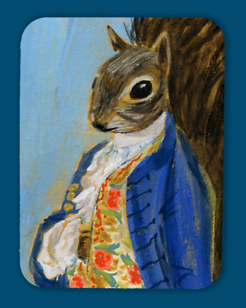 sticker featuring an elaborately dressed squirrel