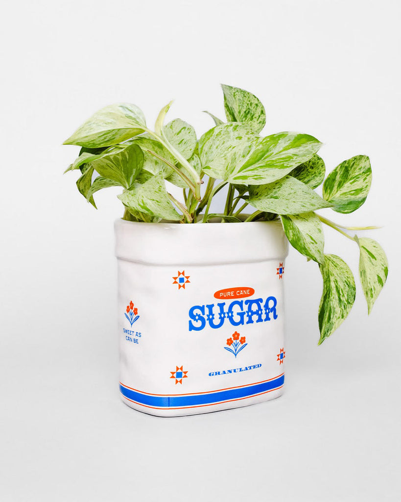 ceramic planter in the shape of a sugar jar 
