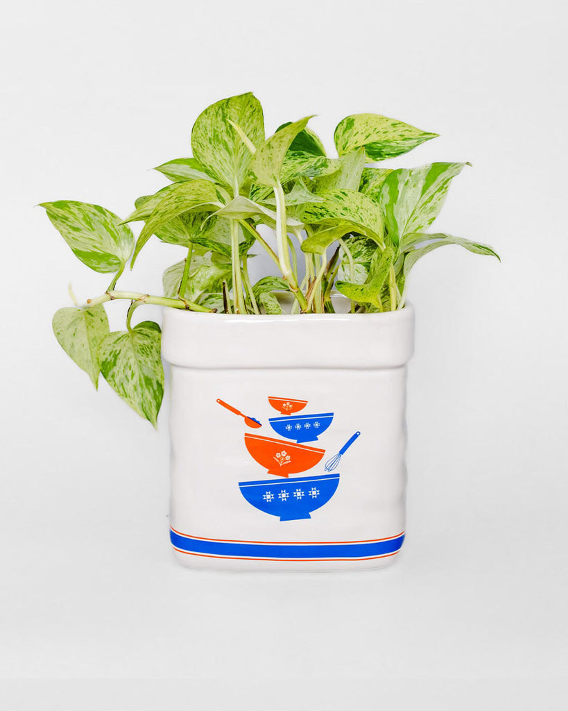 ceramic planter in the shape of a sugar jar 