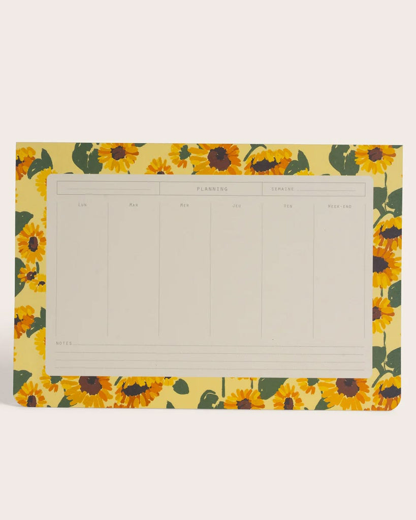 weekly desk planner with a sunflower design