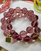 beaded bracelet featuring purple amethyst beads, pink seed beads, and gold-filled accents