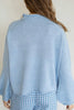 baby blue sweater with a white swan graphic