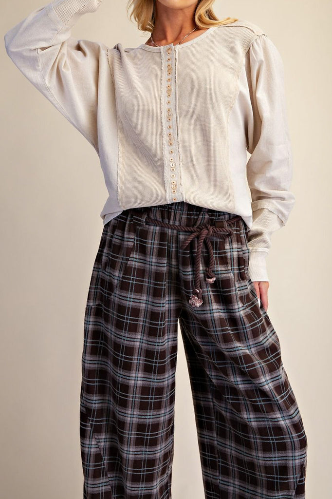 soft button down top in ecru with special detailing throughout