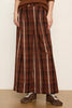 cropped wide leg pants in a brown and black plaid pattern
