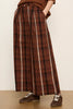 cropped wide leg pants in a brown and black plaid pattern