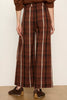 cropped wide leg pants in a brown and black plaid pattern