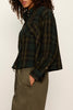 lightweight button down flannel top in a forest green plaid pattern