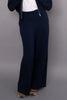 elevated navy blue and pale blue striped pull on pants with pintuck details
