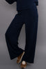 elevated navy blue and pale blue striped pull on pants with pintuck details