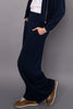 elevated navy blue and pale blue striped pull on pants with pintuck details