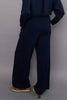 elevated navy blue and pale blue striped pull on pants with pintuck details
