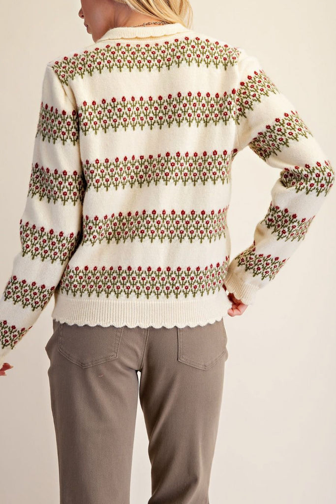 sweet collared cardigan in ivory with delicate floral embroidery throughout