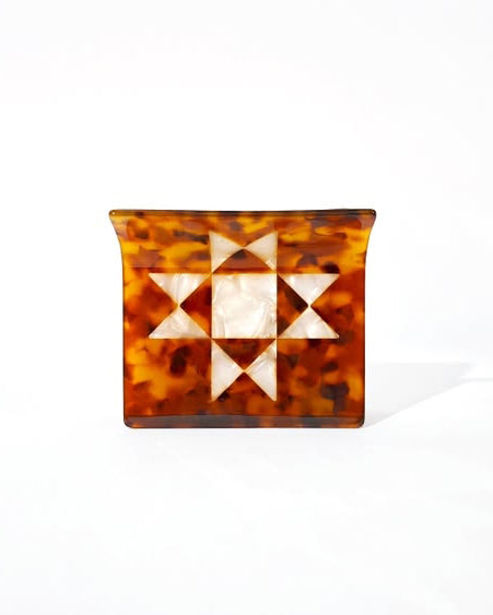tortoiseshell hair claw with a quilt-inspired design