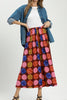 flowy wide leg pants with a colorful polka dot pattern