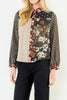 button down top with a striking mixed print design