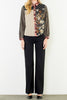 button down top with a striking mixed print design