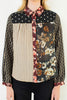 button down top with a striking mixed print design