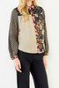button down top with a striking mixed print design