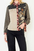 button down top with a striking mixed print design