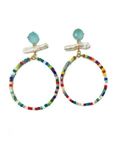 colorful beaded hoop earrings