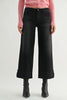 washed black wide leg jeans with a cuffed bottom hem.