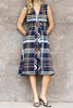 striking sleeveless midi dress in a dark plaid pattern with a special zippered front
