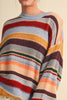 fuzzy oversized pullover with colorful stripes