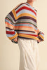 fuzzy oversized pullover with colorful stripes