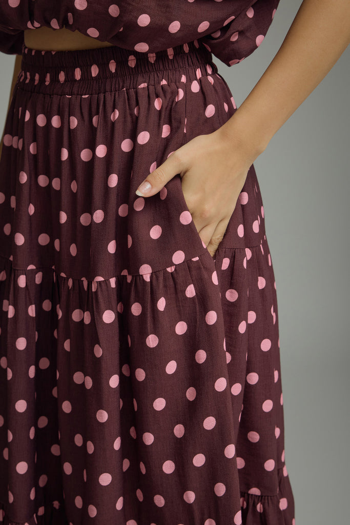 Wine Minute Polka Dot Skirt