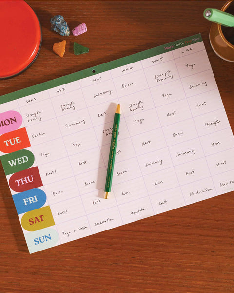 weekly/monthly planner pad with a colorful design