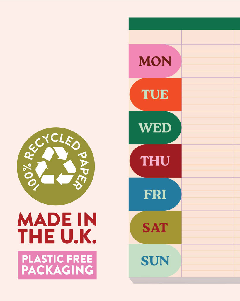 weekly/monthly planner pad with a colorful design