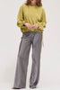 muted lime green velvet blouse with a unique crinkled texture.