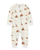 organic cotton zipper pajamas with a beachy sandcastle print